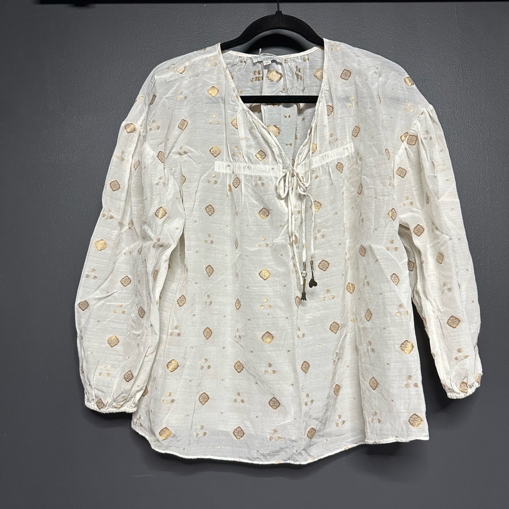 NWOT JOIE Long Sleeve Gold Metallic Nadija Top Porcelain White Small - Picture 2 of 6